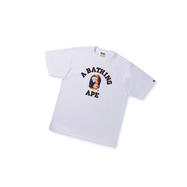 Men's A BATHING APE Tie Dye College Tee Short Sleeve T Shirts White | NDE840327