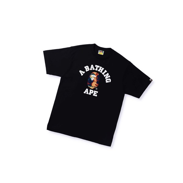 Men's A BATHING APE Tie Dye College Tee Short Sleeve T Shirts Black | VHF732185