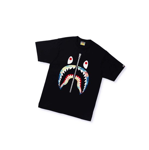 Men's A BATHING APE Tie Dye Shark Tee Short Sleeve T Shirts Black | EWA205679