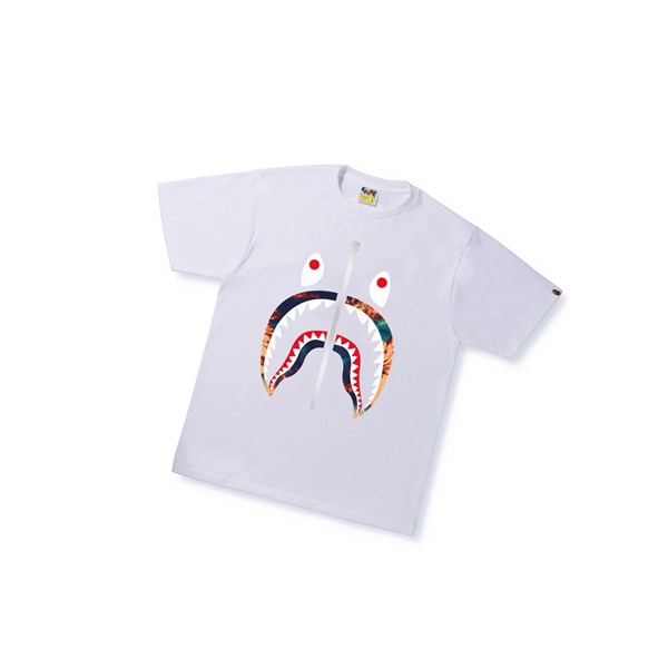 Men's A BATHING APE Tie Dye Shark Tee Short Sleeve T Shirts White | QPJ972041