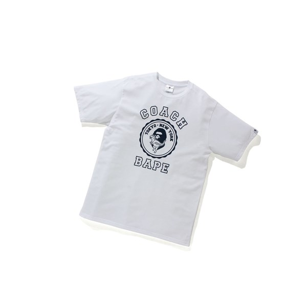 Men's A BATHING APE X Coach College Tee Short Sleeve T Shirts White | QJV735106