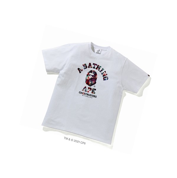 Men's A BATHING APE X Ghostbusters Camo College Tee Short Sleeve T Shirts White | VRP598246