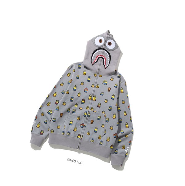 Men's A BATHING APE X Minions Shark Full Zip Throughs Hoodie Grey | IQD597638