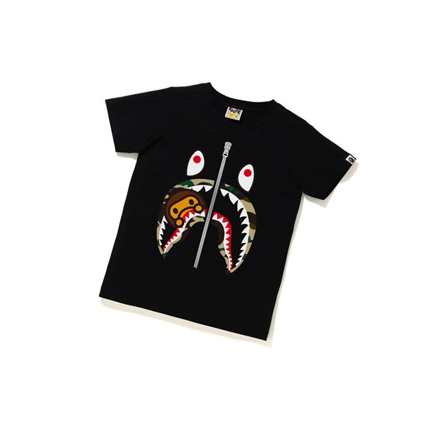 Women's A BATHING APE 1st Camo Milo Shark Tee Short Sleeve T Shirts Black | HTX153809