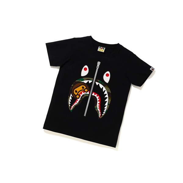 Women's A BATHING APE 1st Camo Milo Shark Tee Short Sleeve T Shirts Black | UMT108937