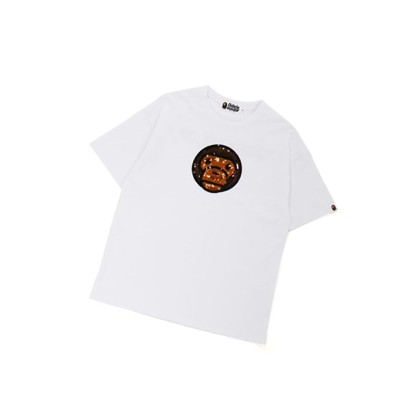 Women's A BATHING APE Baby Milo Sequin Oversized Tee Short Sleeve T Shirts White | QYD781095