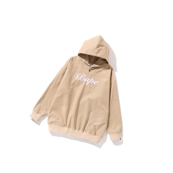 Women's A BATHING APE Bape Embroidery Corduroy Oversized Pullover Hoodie Beige | BQG465179