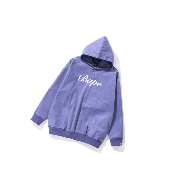 Women's A BATHING APE Bape Embroidery Corduroy Oversized Pullover Hoodie Purple | CYE568709