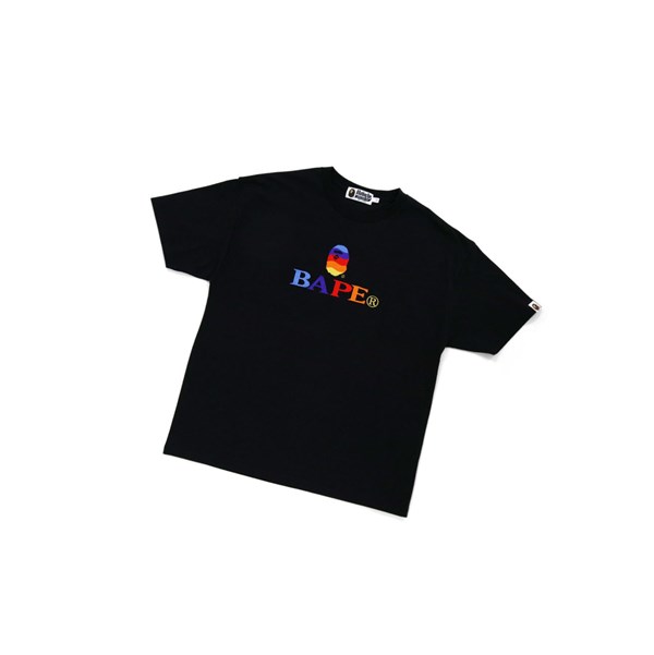 Women's A BATHING APE Bape Logo Embroidery Tee Short Sleeve T Shirts Black | XTJ280934