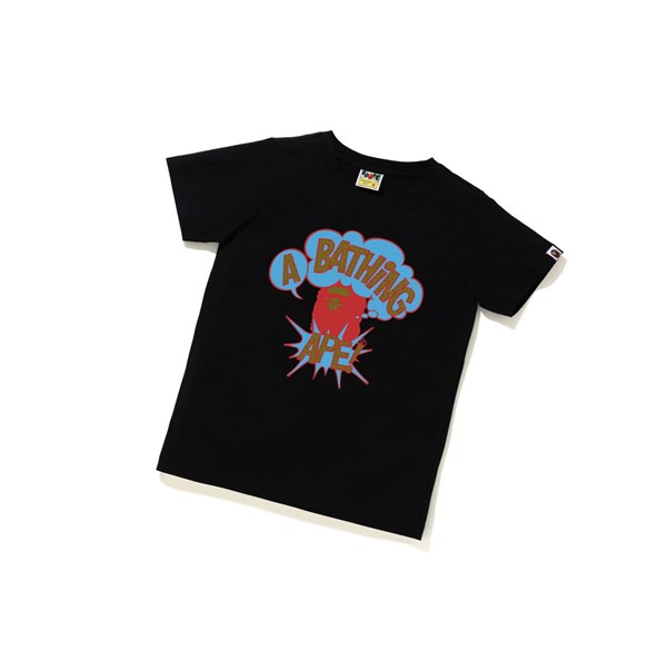 Women's A BATHING APE Cartoon College Tee Short Sleeve T Shirts Black | ADS095867