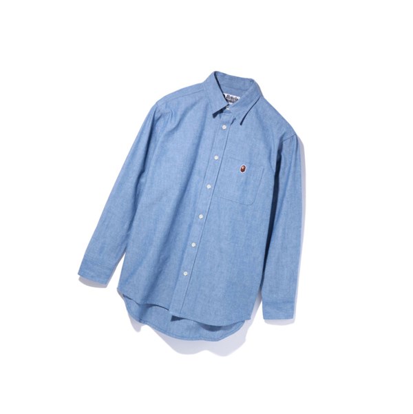 Women's A BATHING APE Chambray Long Sleeve Shirts Light Blue | VMY725306