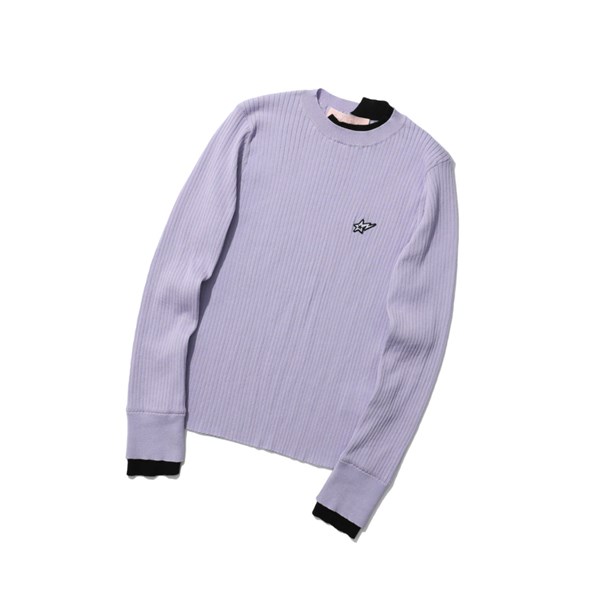 Women's A BATHING APE Contrast Ribbed Sweater Crew Neck Knitwear Blouse Lilac | FKV821406