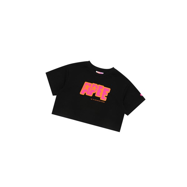 Women's A BATHING APE Double Logo Cropped Tee Short Sleeve T Shirts Black | GLM962308