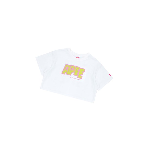 Women's A BATHING APE Double Logo Cropped Tee Short Sleeve T Shirts Bleached White | OHR035941