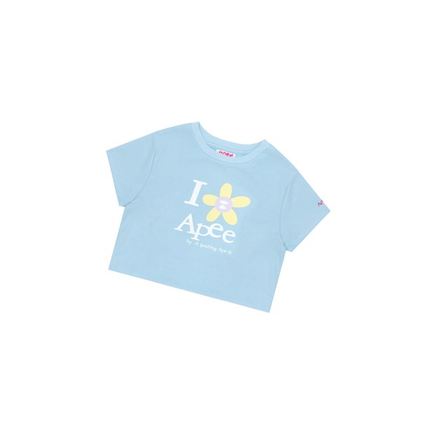 Women's A BATHING APE Flower Cropped Tee Short Sleeve T Shirts Sky Blue | SCR134058