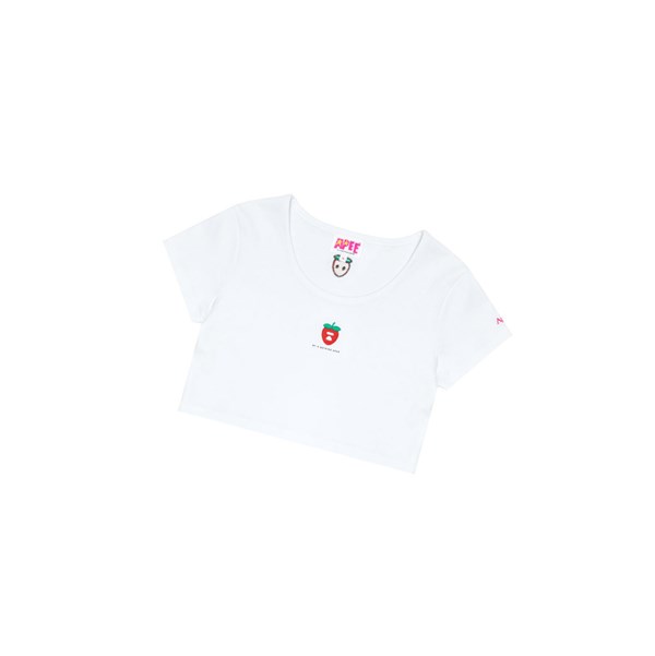 Women's A BATHING APE Logo Berry Tee Short Sleeve T Shirts Bleached White | OSN508392