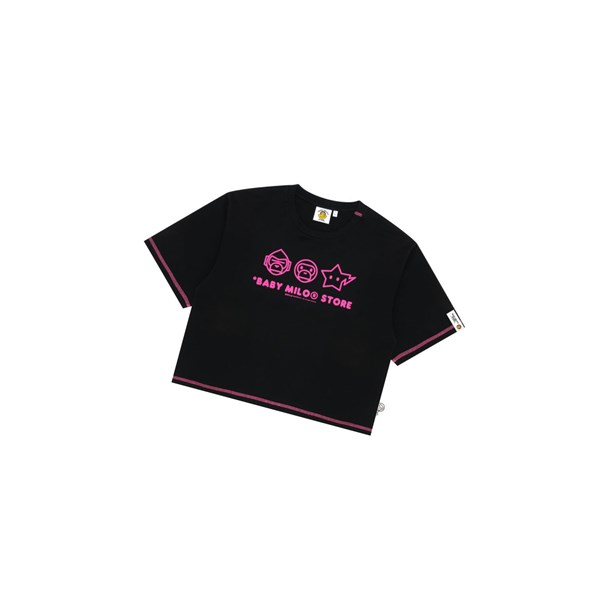 Women's A BATHING APE Logo Crop Fit Tee Short Sleeve T Shirts Black | RVQ137685