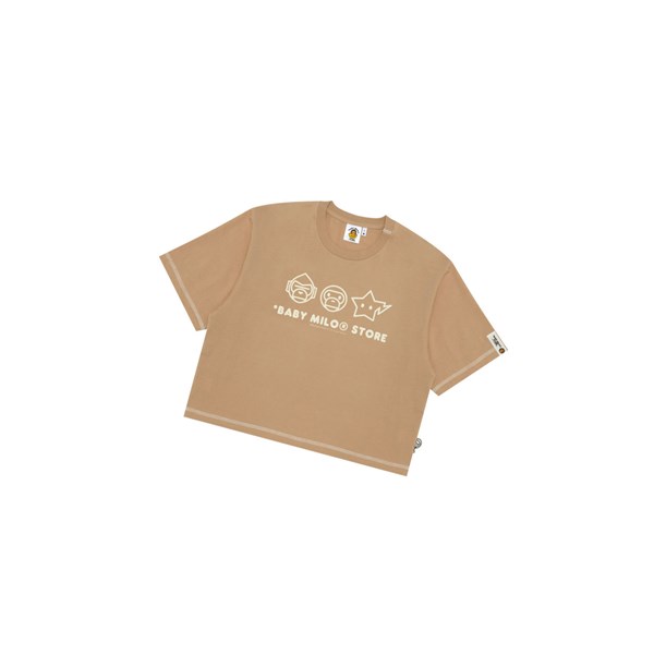 Women's A BATHING APE Logo Crop Fit Tee Short Sleeve T Shirts Beige | XGA569083