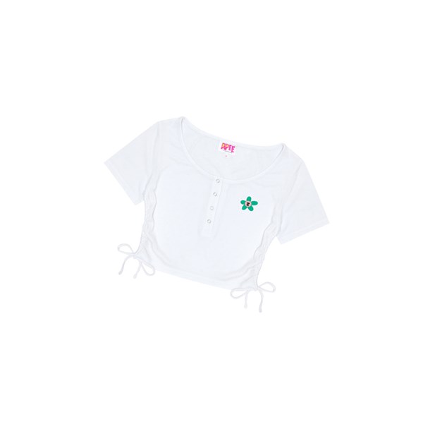 Women's A BATHING APE Logo Drawstring Cropped Top Short Sleeve Blouse Blouse White | HFB481796