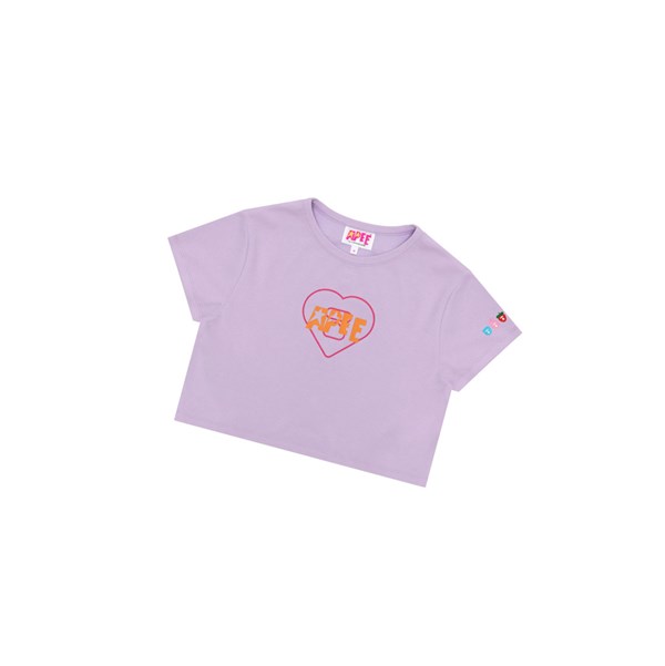 Women's A BATHING APE Logo Printed Slim Cut Tee Short Sleeve T Shirts Purple | ULO381670