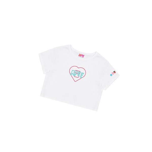 Women's A BATHING APE Logo Printed Slim Cut Tee Short Sleeve T Shirts White | VOZ482063