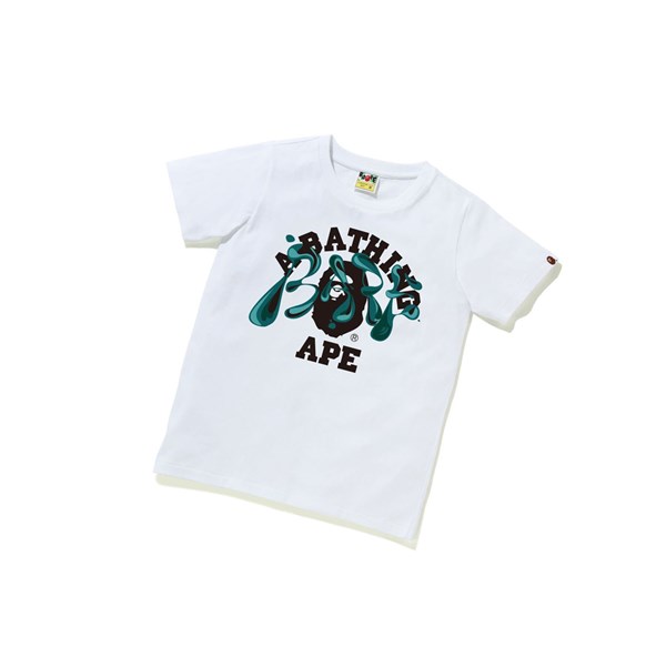 Women's A BATHING APE Marble Camo Liquid College Tee Short Sleeve T Shirts White | CAZ417259