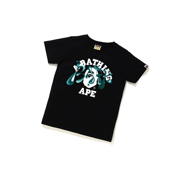 Women's A BATHING APE Marble Camo Liquid College Tee Short Sleeve T Shirts Black | DEV407516