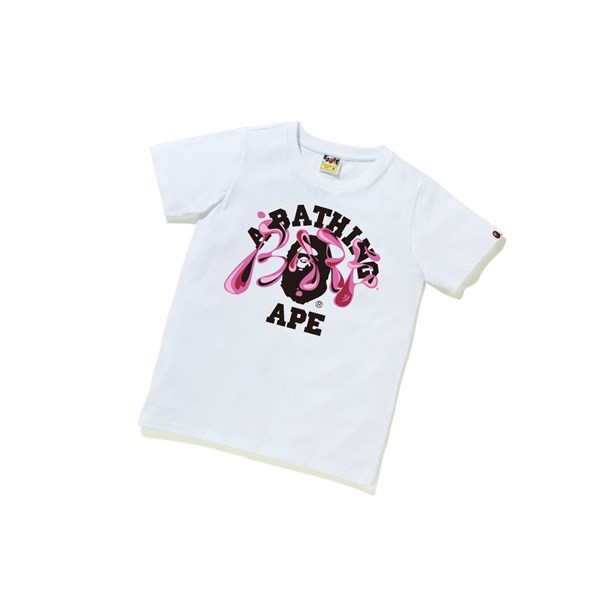 Women's A BATHING APE Marble Camo Liquid College Tee Short Sleeve T Shirts White | WJO375014