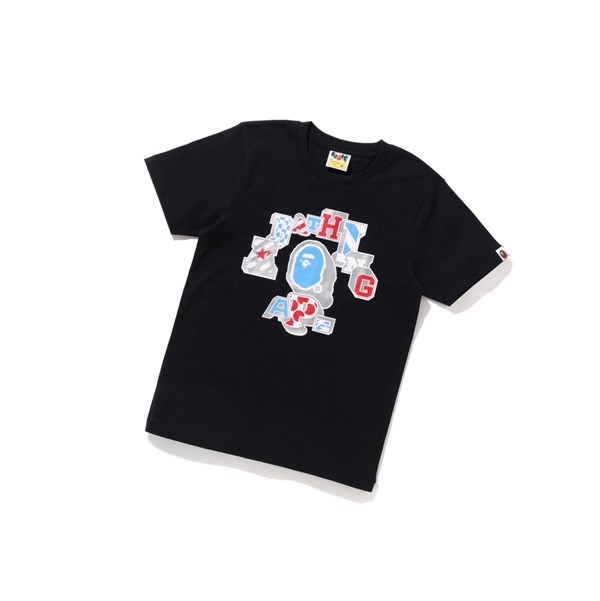 Women's A BATHING APE Mix Patched College Tee Short Sleeve T Shirts Black | XOQ527890