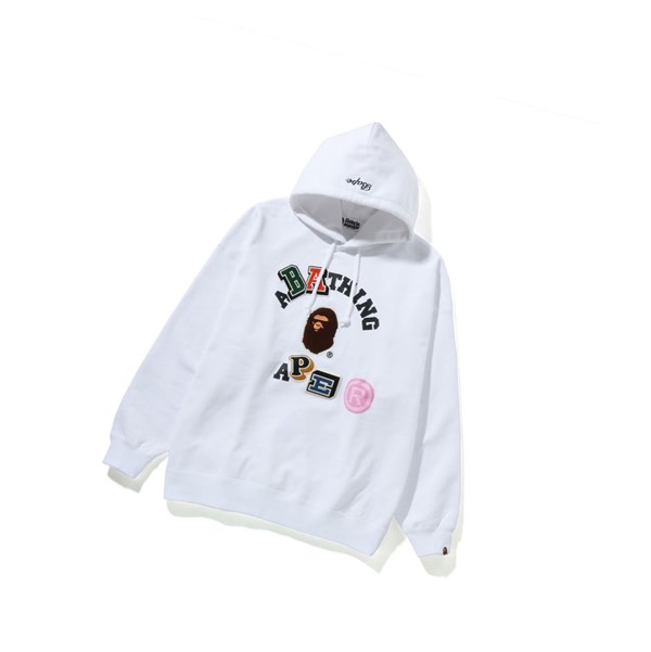 Women's A BATHING APE Multi Fonts College Oversized Hoodie White | LNW108427