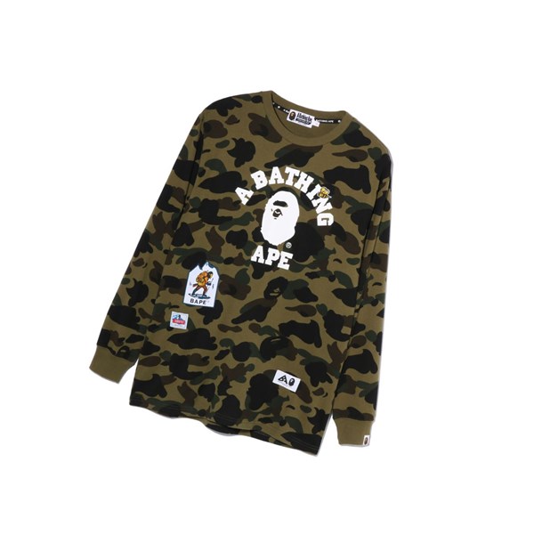 Women's A BATHING APE Multi Label 1st Camo L/S Tee Long Sleeve T Shirts Army Green | TCA436572