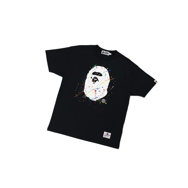 Women's A BATHING APE Paint Splatter Ape Head Tee Short Sleeve T Shirts Black | AUJ564130