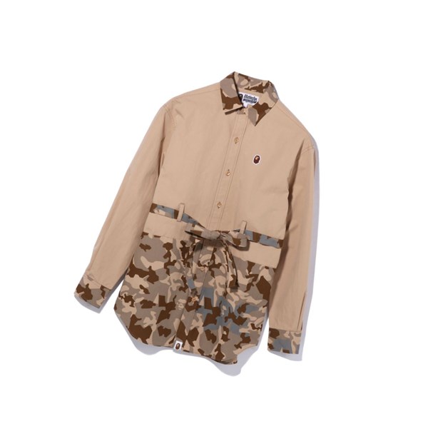 Women's A BATHING APE Sand Camo A Bathing Ape Oversized Long Sleeve Shirts Beige | NLT258967