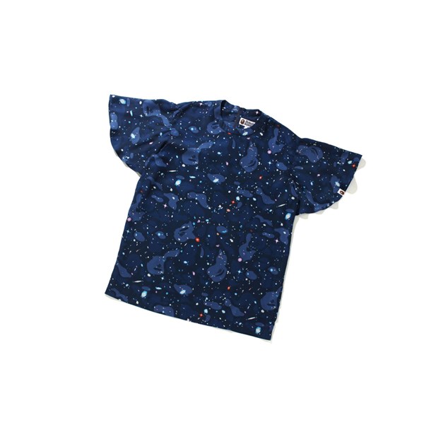 Women's A BATHING APE Space Camo Onepiece Tee Short Sleeve T Shirts Navy Blue | VUD527843