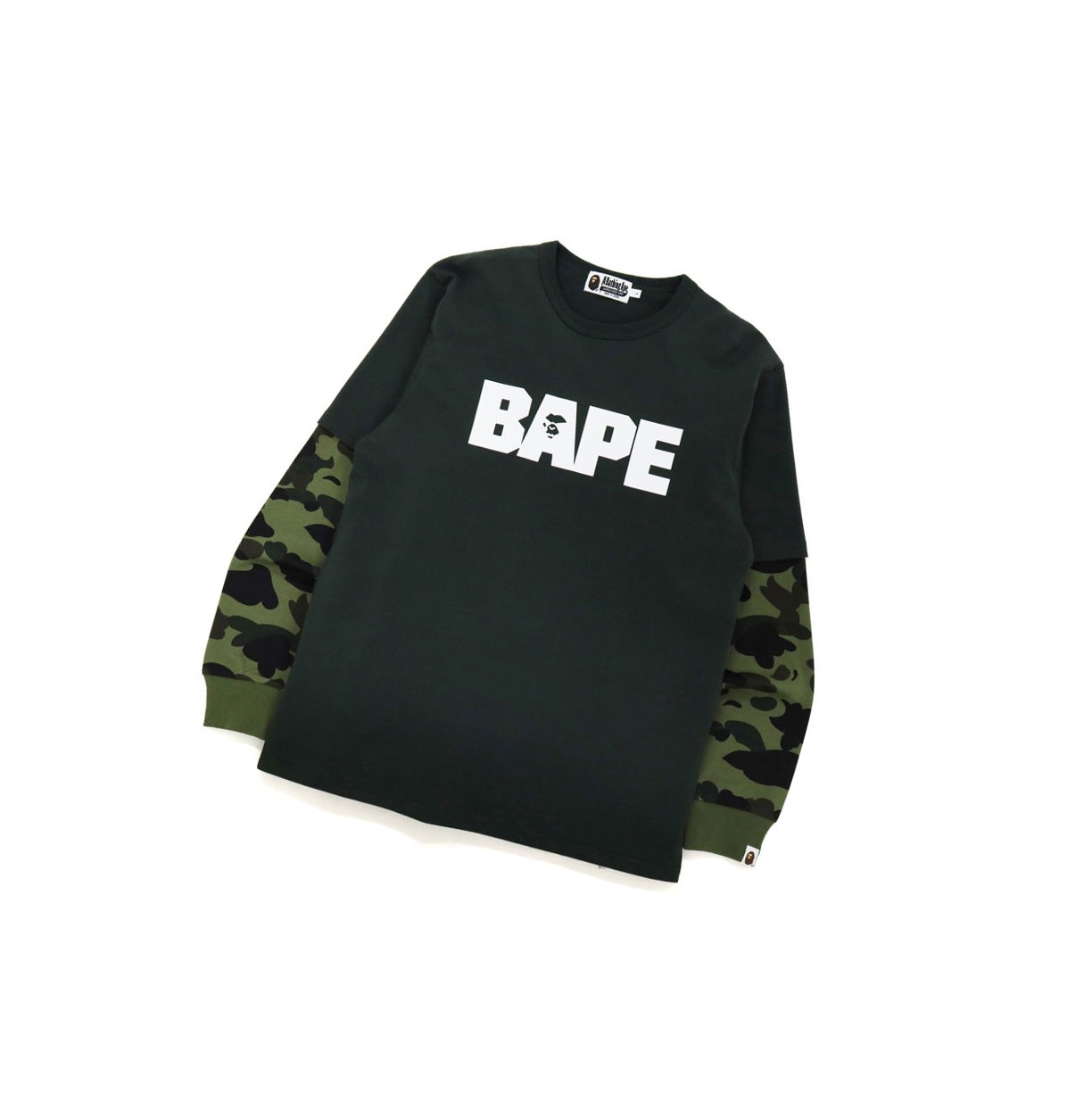 Men\'s A BATHING APE 1st Camo Layered L/S Tee Long Sleeve T Shirts Army Green | IFC986231