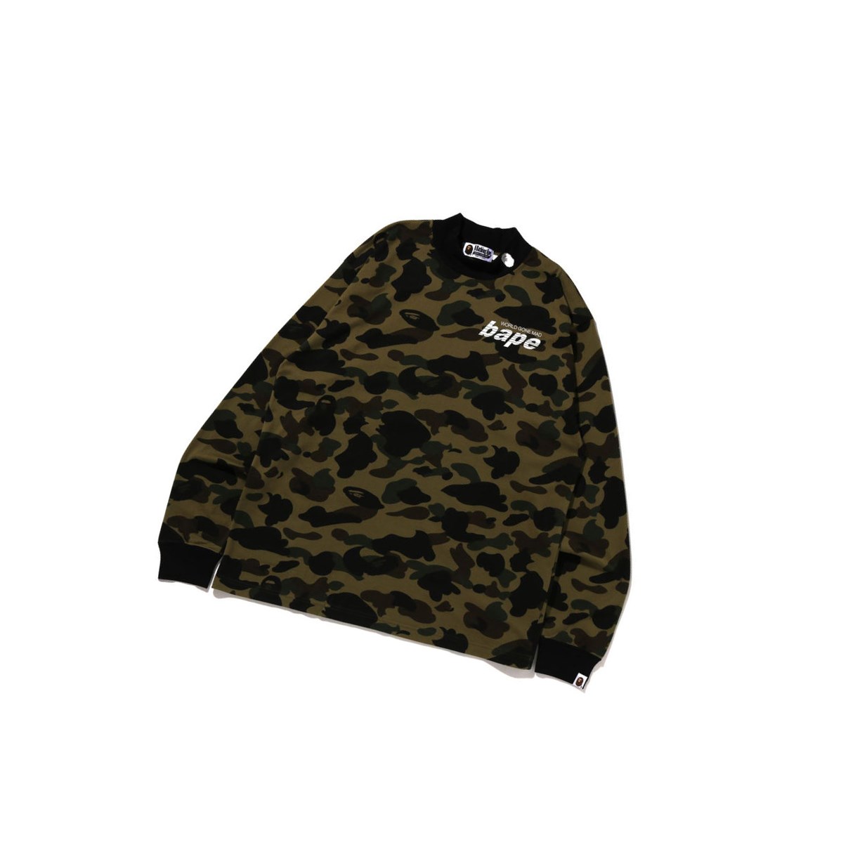 Men\'s A BATHING APE 1st Camo Mock Neck Relaxed Fit L/S Tee Long Sleeve T Shirts Army Green | AZK649201