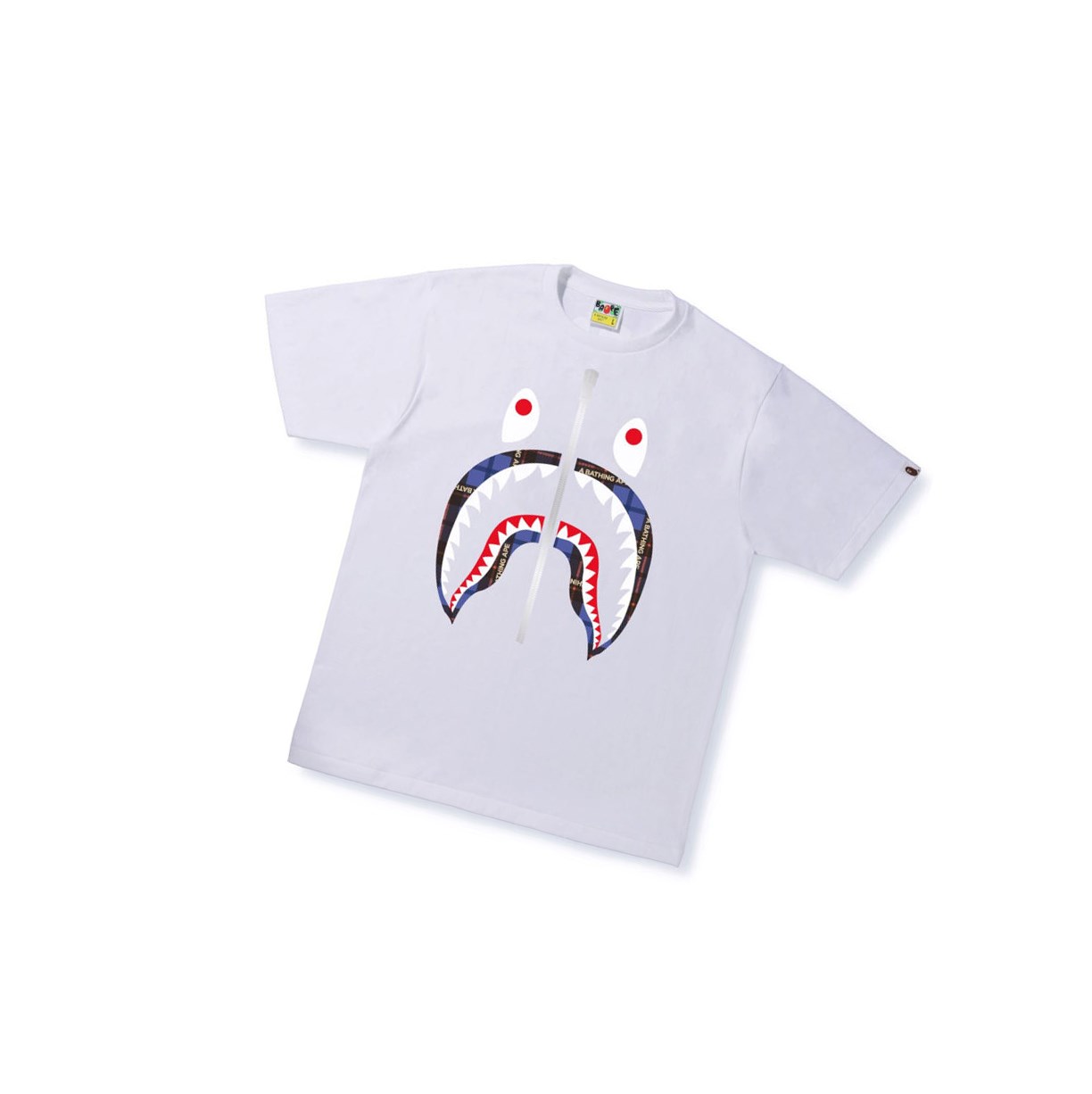 Men\'s A BATHING APE Bape Logo Check Shark Tee Short Sleeve T Shirts White | PFW175046