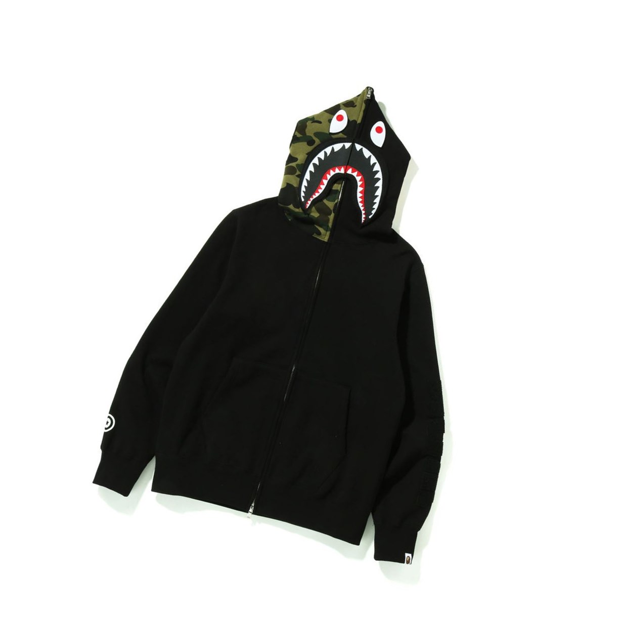 Men\'s A BATHING APE Detachable Shark Full Zip Throughs Hoodie Black | KTN598231