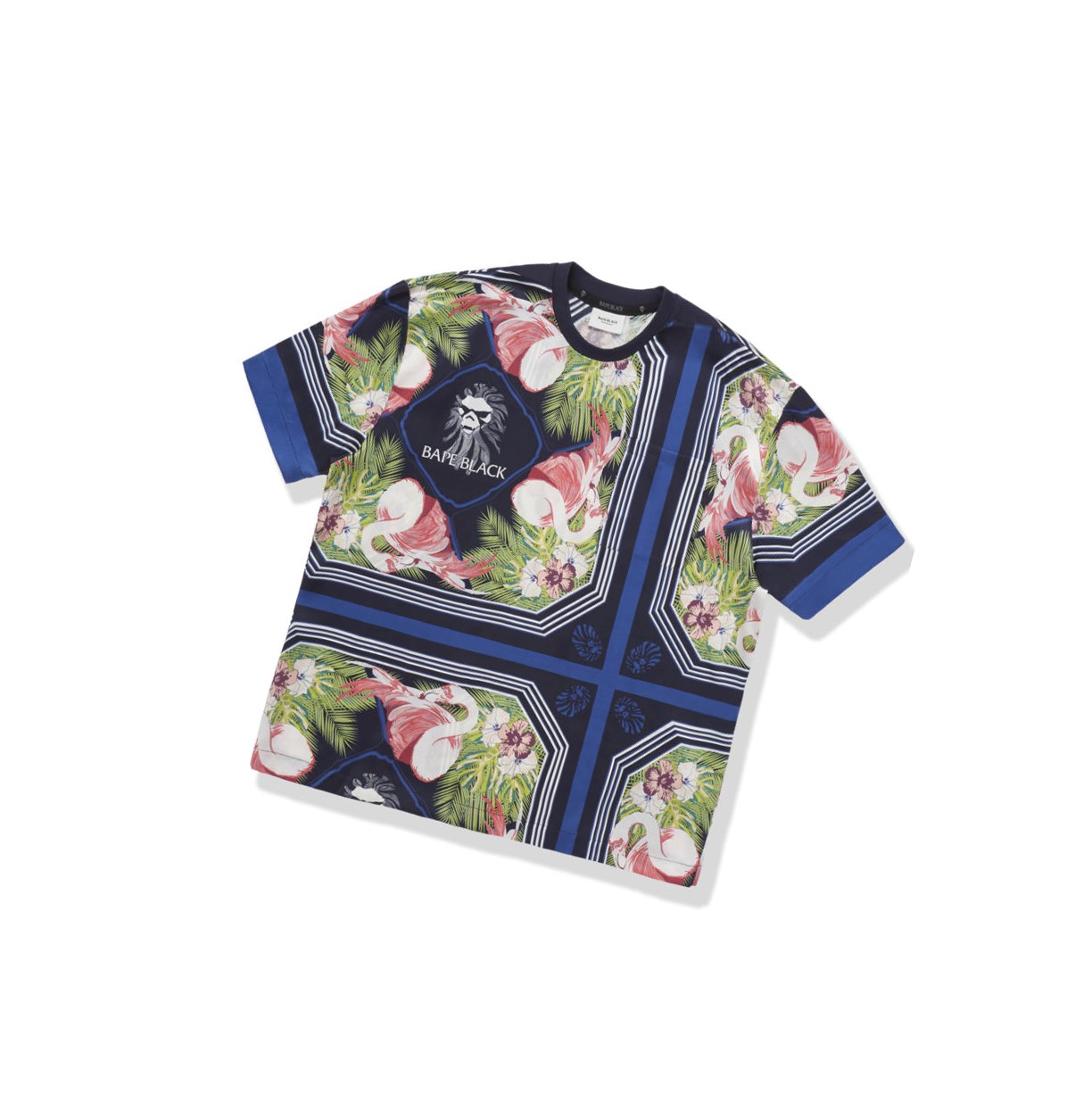 Men\'s A BATHING APE Floral Print Ape Head Tee Short Sleeve T Shirts Blue | KJZ561027