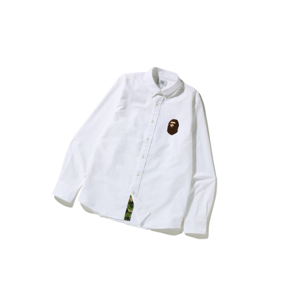 Men\'s A BATHING APE Large Ape Head Oxford Bd Long Sleeve Shirts White | MLU146825