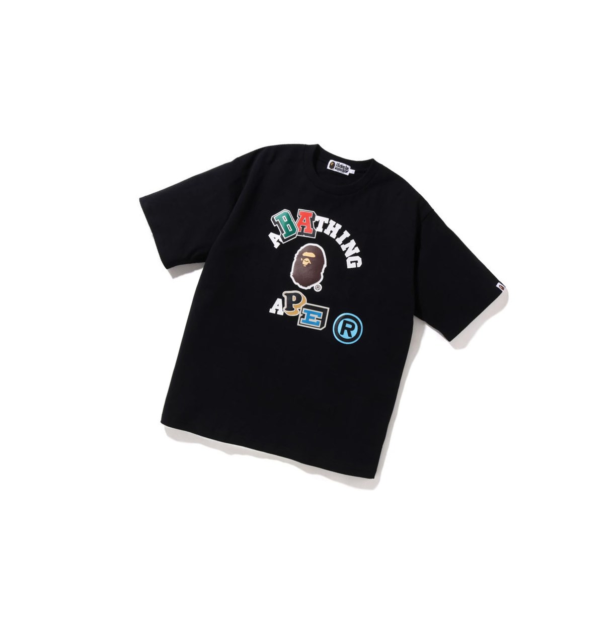 Men\'s A BATHING APE Multi Fonts Relaxed Fit College Tee Short Sleeve T Shirts Black | HGZ087162