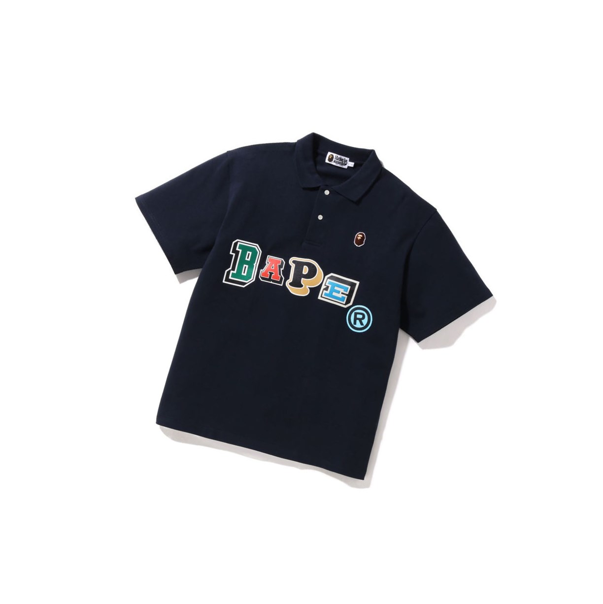 Men\'s A BATHING APE Multi Fonts Relaxed Fit Short Sleeve Polo Navy Blue | JXV234175