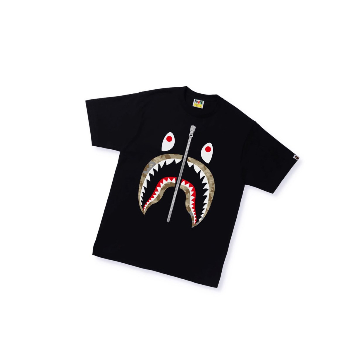 Men\'s A BATHING APE Sand Camo Shark Tee Short Sleeve T Shirts Black | WXV015976