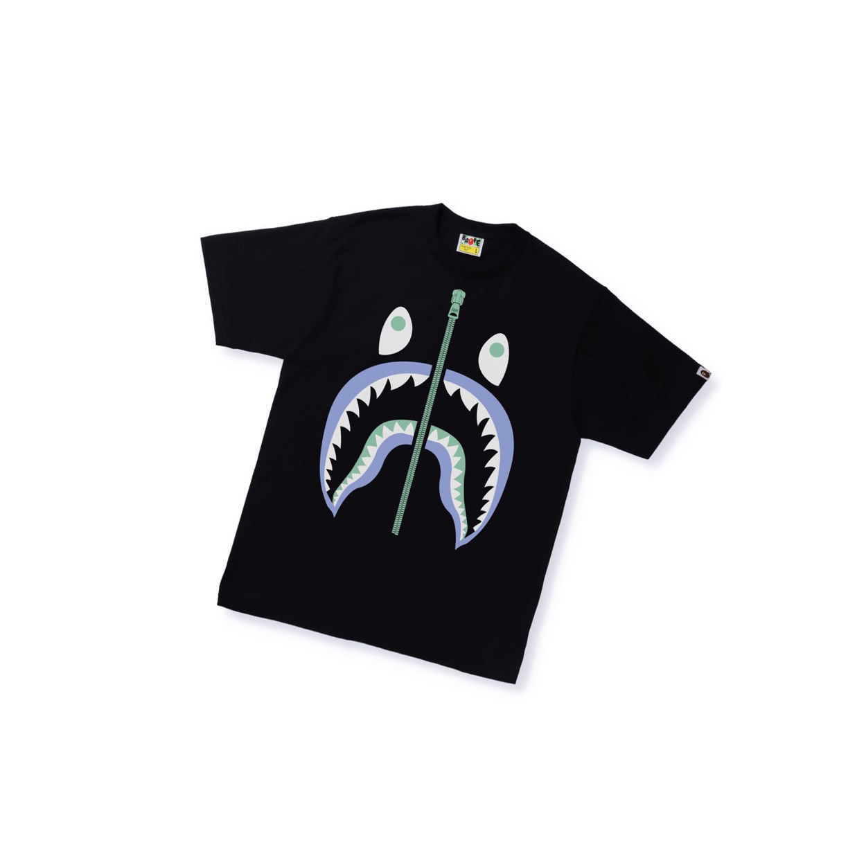 Men\'s A BATHING APE Text Code Camo Shark Tee Short Sleeve T Shirts Black | VLP064128