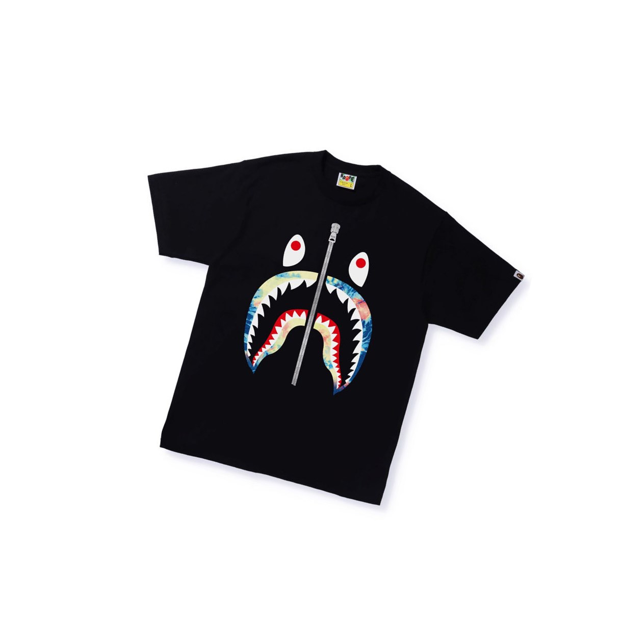 Men\'s A BATHING APE Tie Dye Shark Tee Short Sleeve T Shirts Black | EWA205679