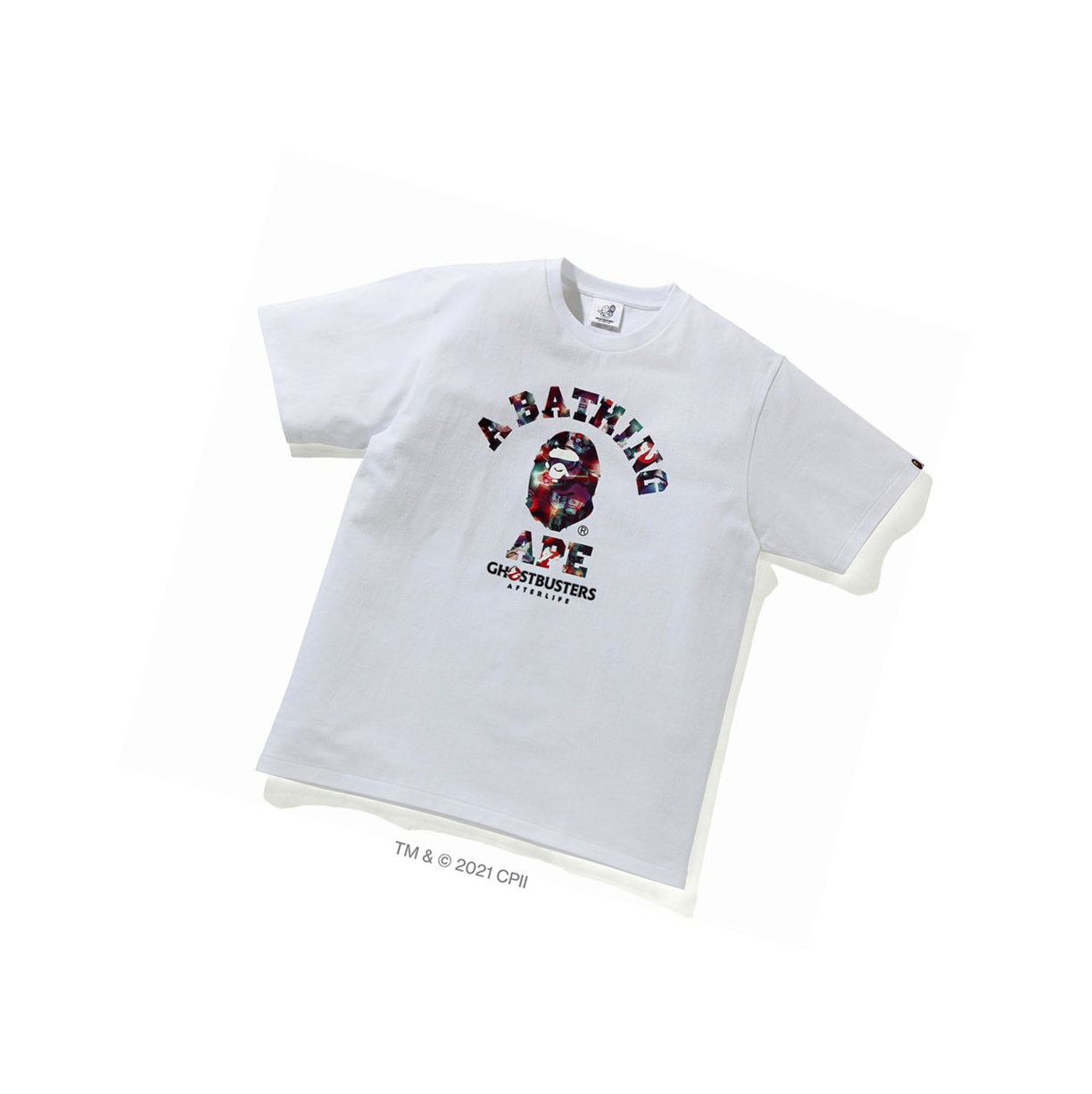 Men\'s A BATHING APE X Ghostbusters Camo College Tee Short Sleeve T Shirts White | VRP598246