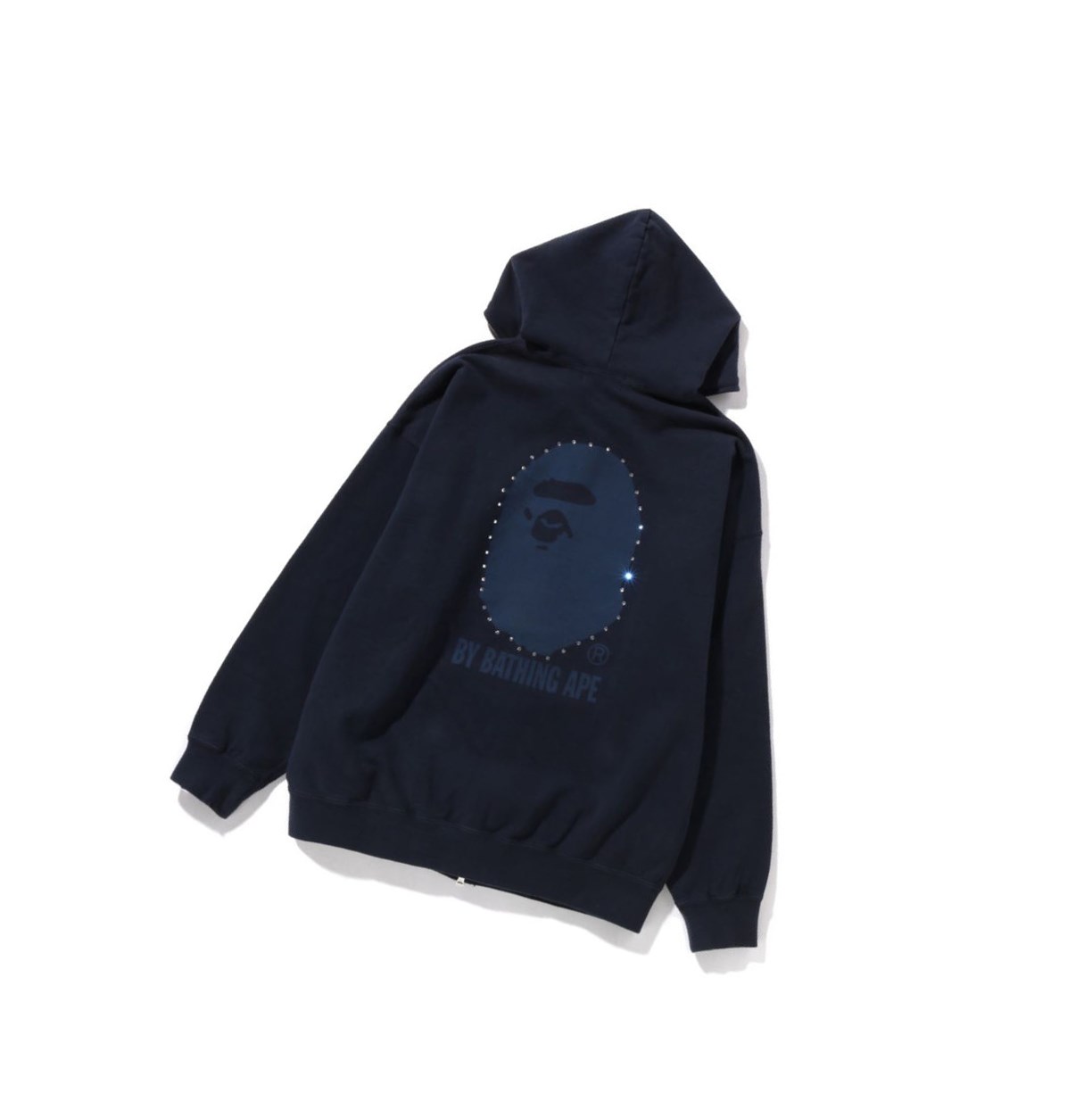 Women's A BATHING APE Crystal By Bathing Overdyed Oversized Full Zip Hoodie Navy Blue | QCE514973