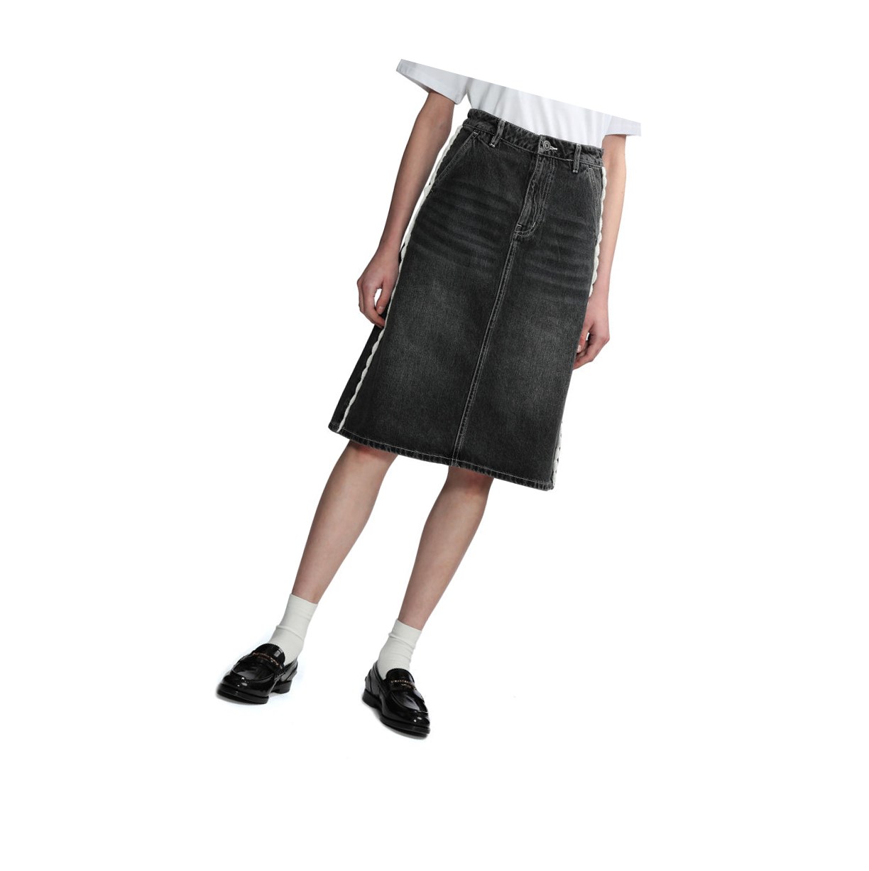 Women's A BATHING APE High-waisted Denim Knee Length Skirts Black | ECT827936