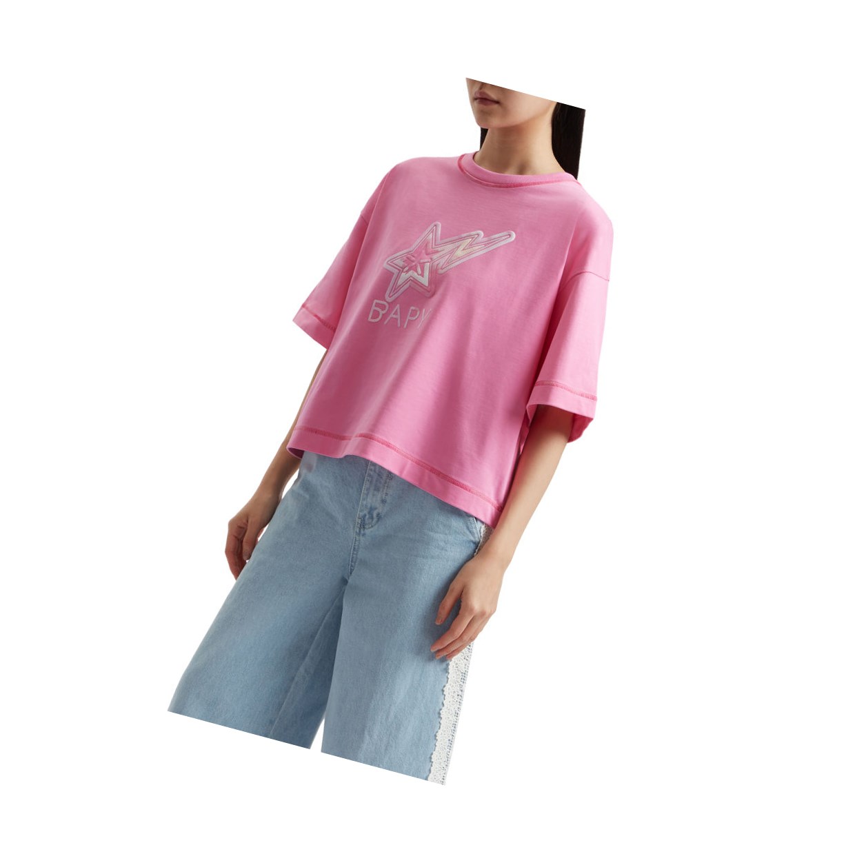 Women's A BATHING APE Logo Print Tee Short Sleeve T Shirts Pink | YRP625731