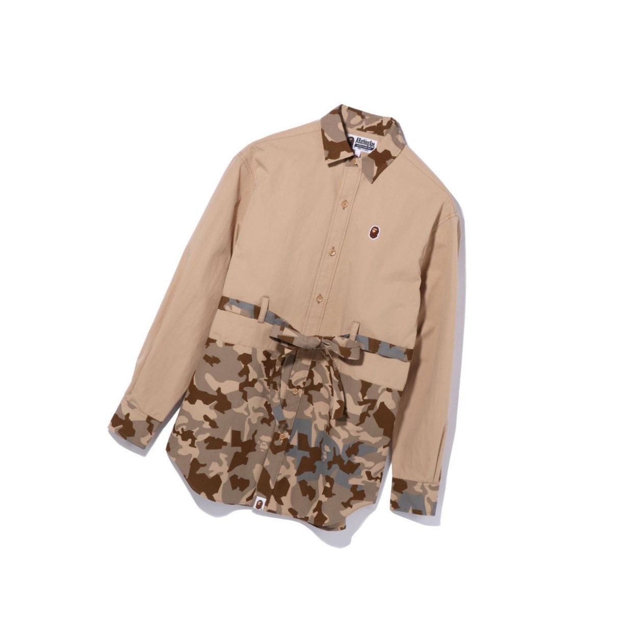 Women\'s A BATHING APE Sand Camo A Bathing Ape Oversized Long Sleeve Shirts Beige | NLT258967